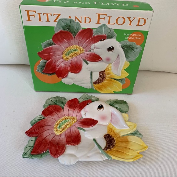 Fitz & Floyd Bunny Bloom Canape Plate Easter Spring Summer - Picture 2 of 6